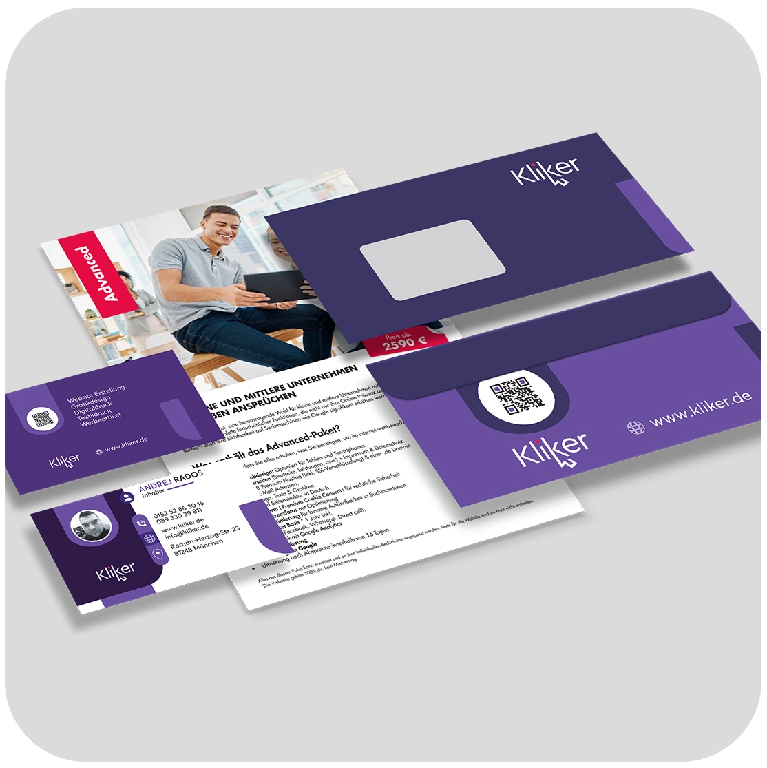 Beispiel für Corporate Design aus München: Gestaltung von Visitenkarten, Logo und Briefpapier für Unternehmen