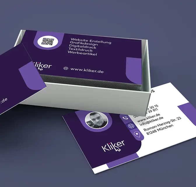 Individuelles Visitenkarten-Design und Druckservice von Kliker für kleine Unternehmen in München.