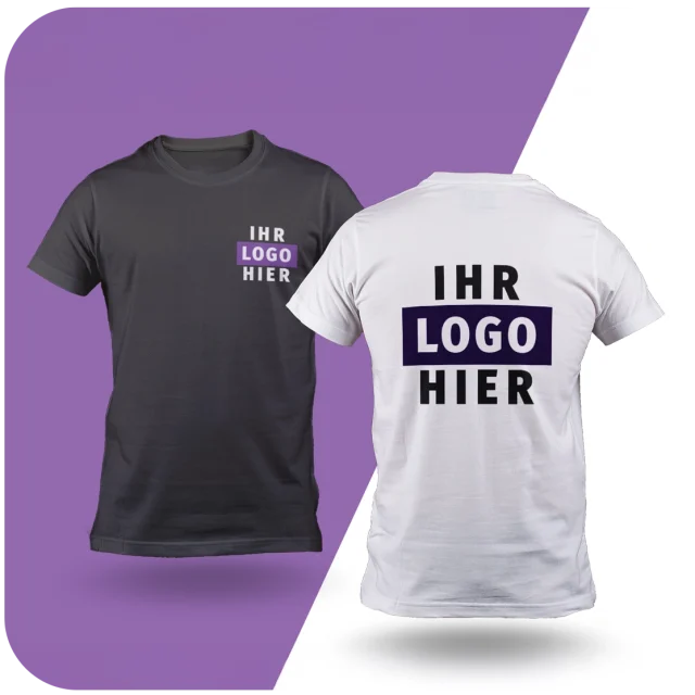 Schwarzes und weißes T-Shirt mit Aufdruck „Ihr Logo hier“ – Individueller Textildruck in München