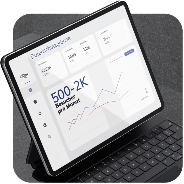 Tablet mit Analytics-Dashboard: Besucherstatistik und Wachstum einer professionellen Website.